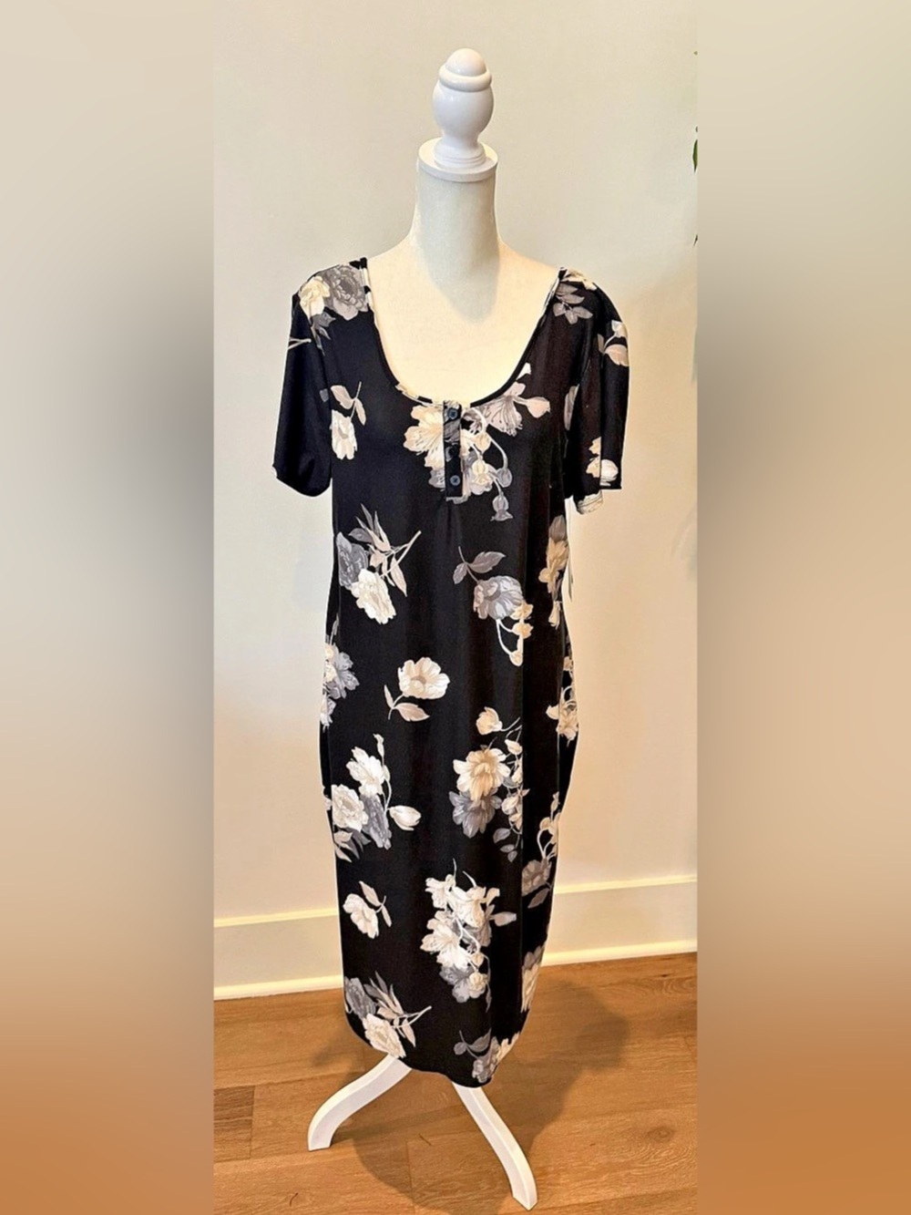 Terra & Sky Floral Double Scooped Neck Henley Dress Size 1X New